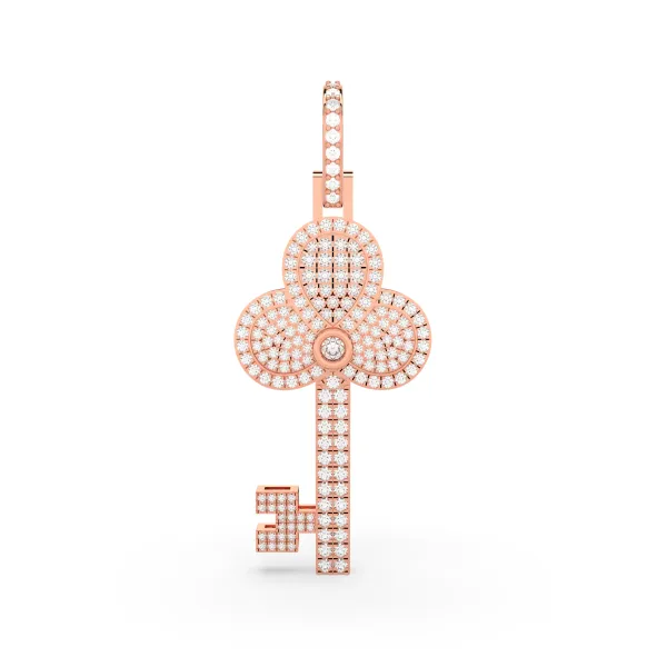 10K Rose Gold Natural Diamond Key Pendant
