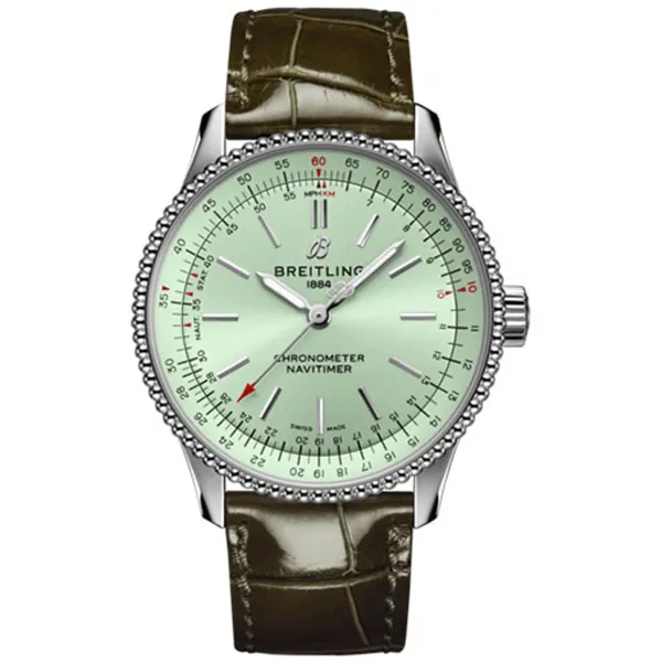 Breitling Navitimer Automatic Mint Green Dial on Leather Strap Ref A17395361L1P2 with Card