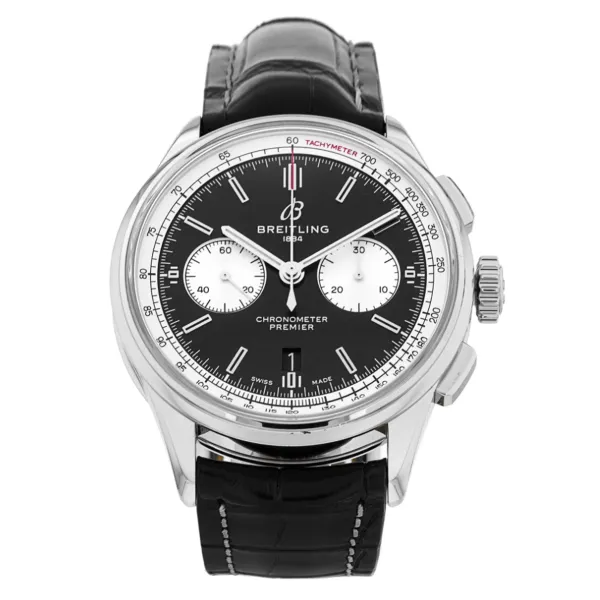 Breitling Premier B01 Chrono B&P Black Dial on Leather Ref AB0118 with Card 2023
