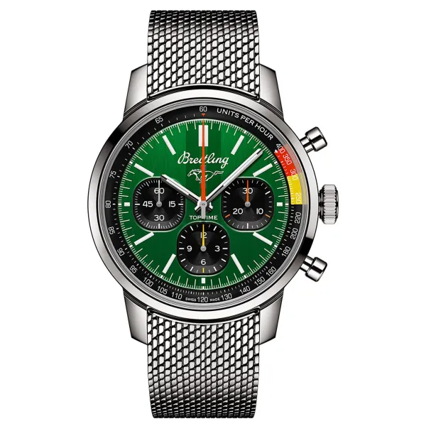 Breitling Top Time B01 Green Dial on Bracelet Ref AB01762A1L1A1 with Card 2025