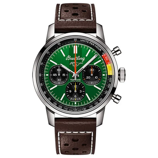 Breitling Top Time Green Dial on Leather Strap Ref AB01762A1L1X1 with Card 2025