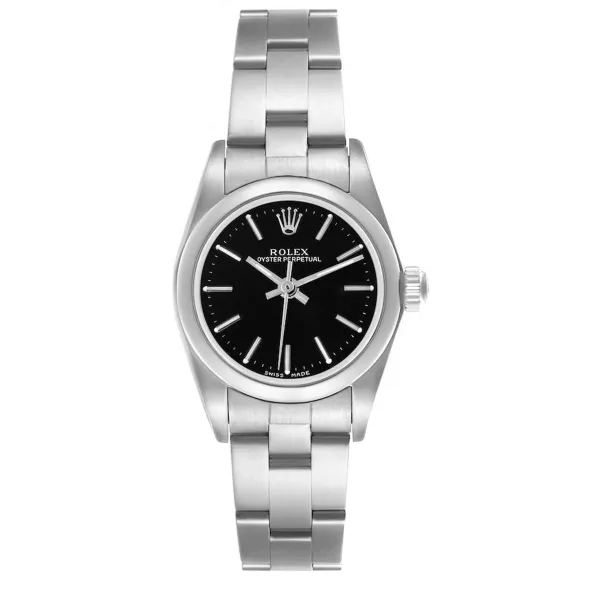 Rolex 76080 Oyster Perpetual Black Dial Ladies Stainless Steel Watch
