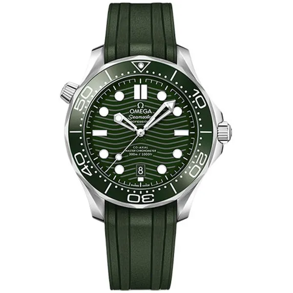 Omega Seamaster Diver 300M Co-Axial Master Chronometer Green Dial on Rubber Strap Ref 210.32.42.20.10.001 with Card