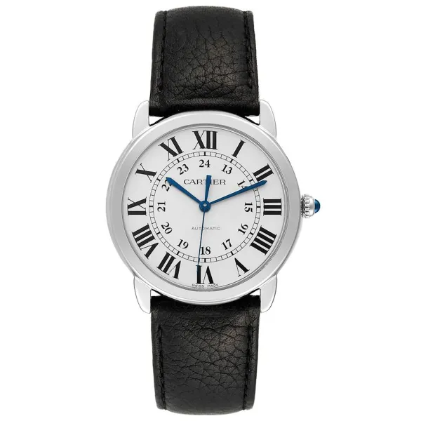 Cartier Ronde Solo Silver Roman Dial on Leather Ref 3939/WSRN0021