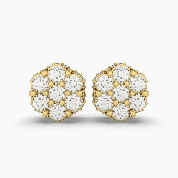 Flashy Gold Flower Cluster Natural Diamond Earrings