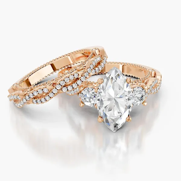 Cindy 10K White Gold Marquise Shape 1 CT Lab Grown Diamond Engagement Ring With Twisted Wedding Band