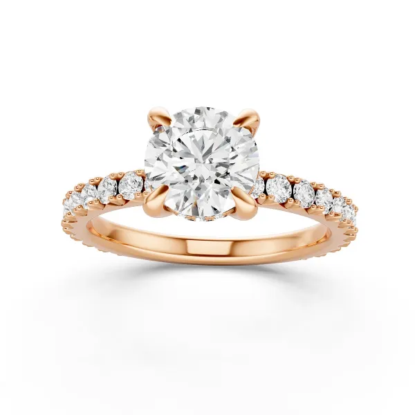 Elly Exquisite 1 Carat Round Shape Lab Grown Diamond Engagement Ring With Pave Diamond Shank