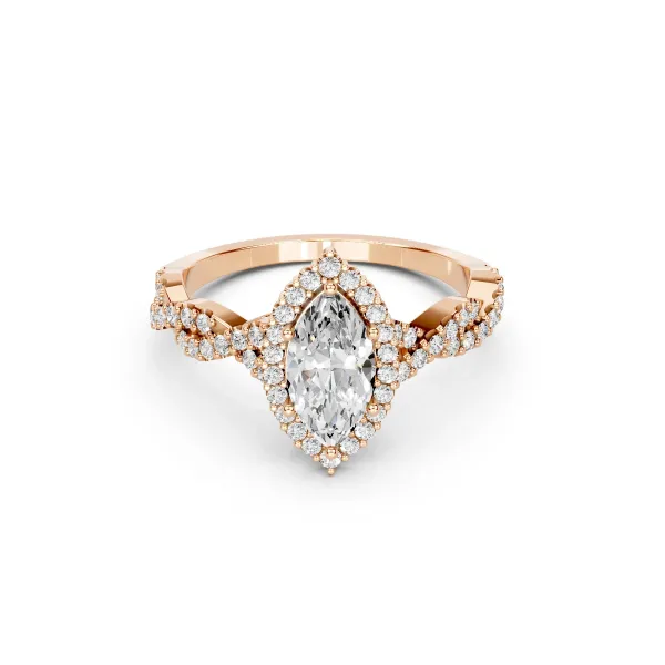 Zuri Sparkling 1 CT Marquise Solitaire Lab Grown Diamond Halo Engagement Ring With Split Shank Design