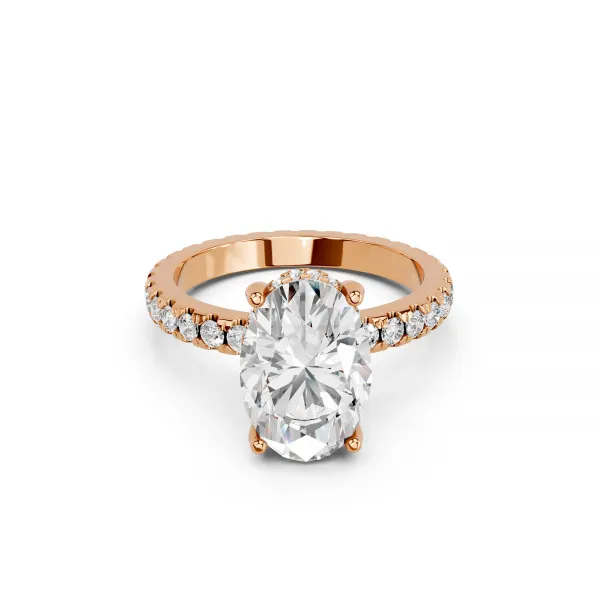 Ina 10K Rose Gold 1 Ct Oval Center Lab Grown Diamond Halo Engagement Ring