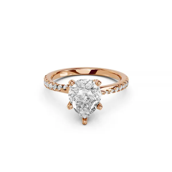 Fia 10K Rose Gold Elegant 1.0 CT Pear Shape Center Lab Grown Diamond Engagement Ring