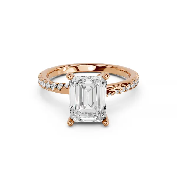 Kaia 10K Rose Gold 2 CT GH-VVS Clarity Emerald Shape Lab Grown Diamond Engagement Ring