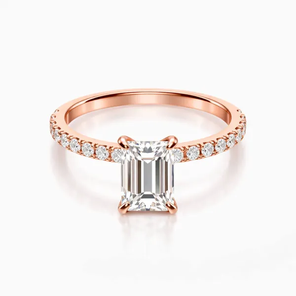 14K Rose Gold Emerald Cut Center Stone Lab Grown Diamond Engagement Ring
