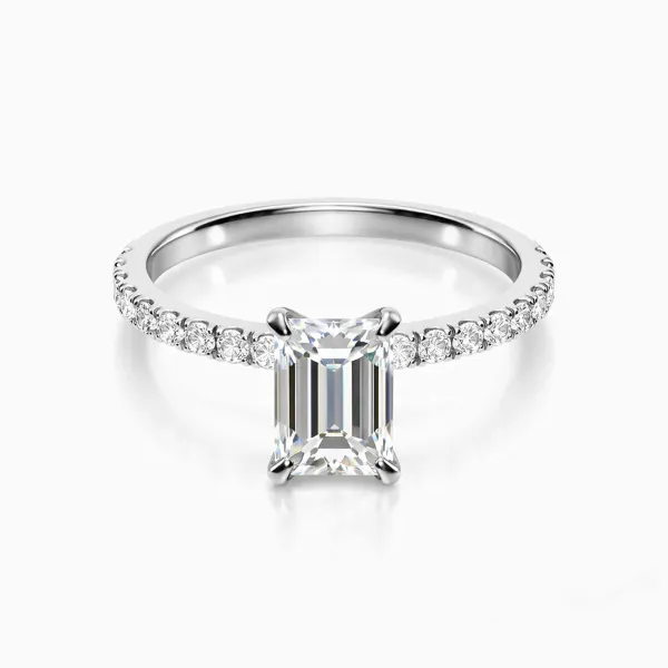 14K White Gold Emerald Cut Center Stone Lab Grown Diamond Engagement Ring