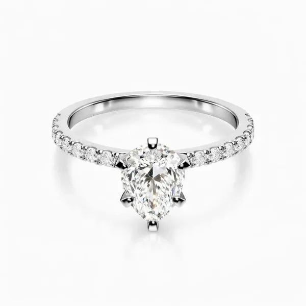 Pear Shaped Center Diamond And Round Lab Grown Diamond Ring