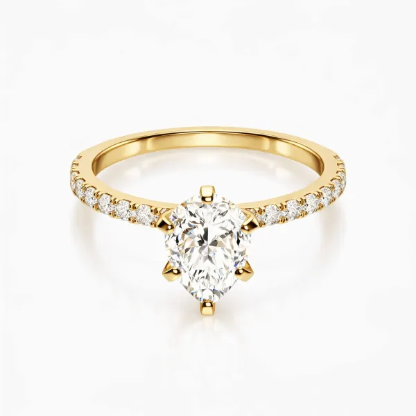 Pear Shaped Center Diamond And Round Lab Grown Diamond Ring
