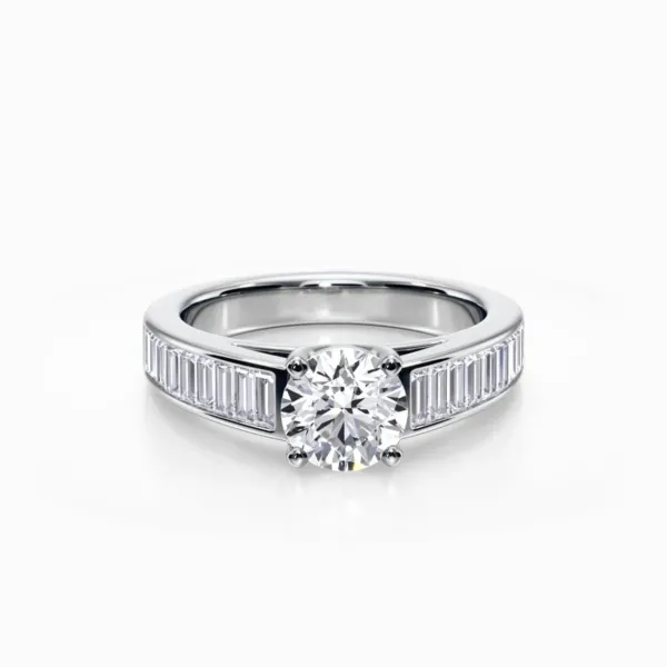 Immy Royal Round Shape 1.50 CT Solitaire Lab Grown Diamond  Baguette Accent Engagement Ring