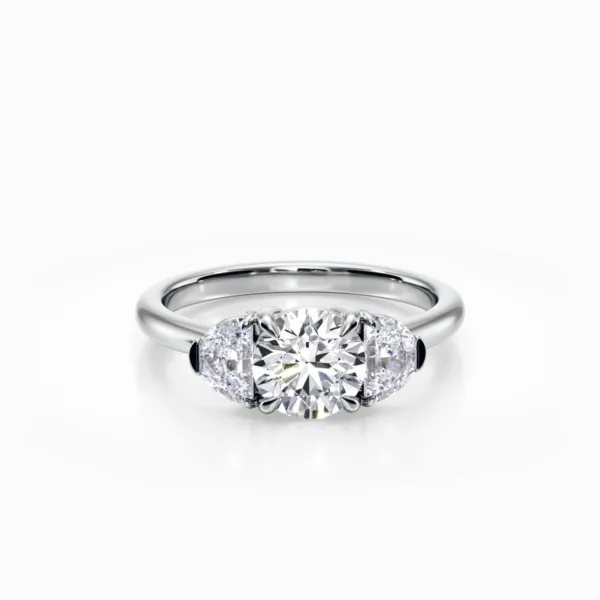 Julia Classic Round Shape 1.50 Carat Solitaire Lab Grown Diamond Trillion Side Stone Engagement Ring