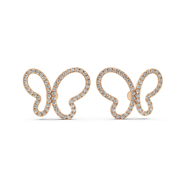 10K Rose Gold Butterfly Shaped Natural Diamond Stud Earrings