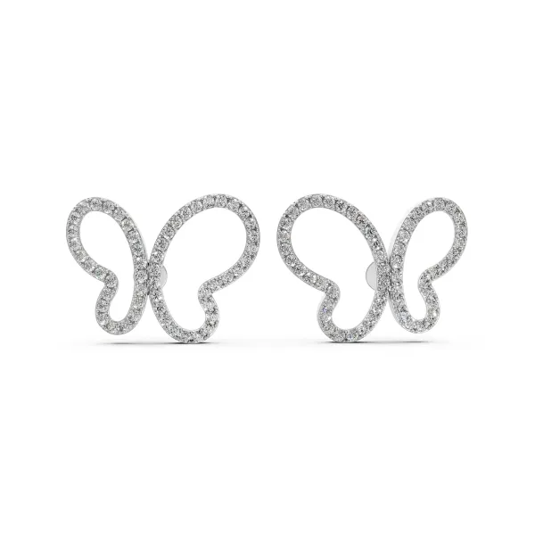 10K White Gold Butterfly Shaped Natural Diamond Stud Earrings