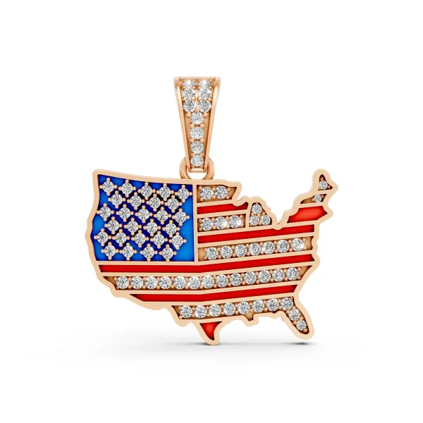 10K Rose Gold American Flag Map Shaped Charm Pendant