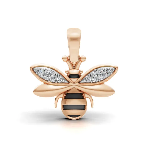 10K Rose Gold Bumble Bee Design Natural Diamond Pendant