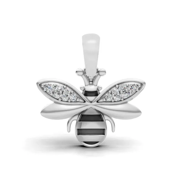 10K White Gold Bumble Bee Design Natural Diamond Pendant