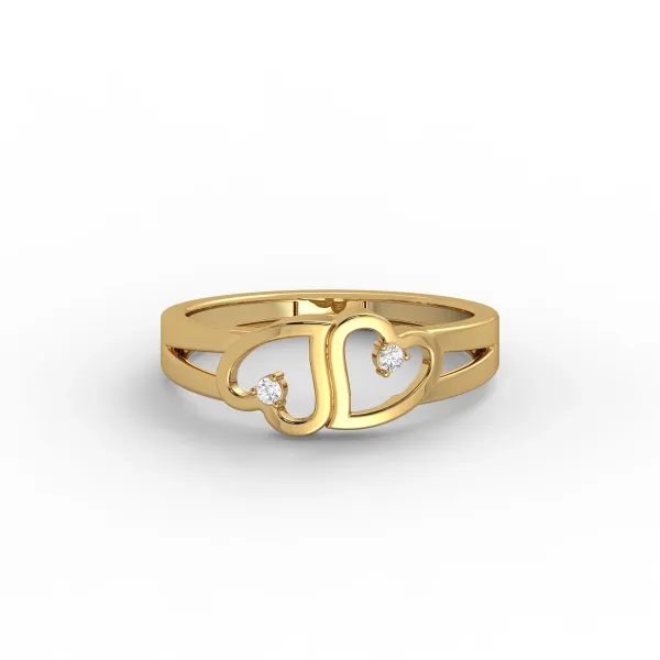 Nika 10K Yellow Gold Romantic Love Double Heart Natural Diamond Ring For Women