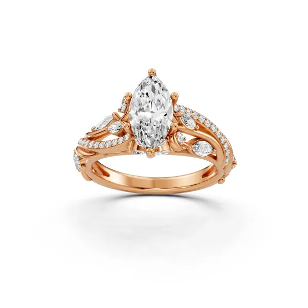 Antonella 10K Rose Gold Marquise Diamond Engagement Ring With Twisted Design