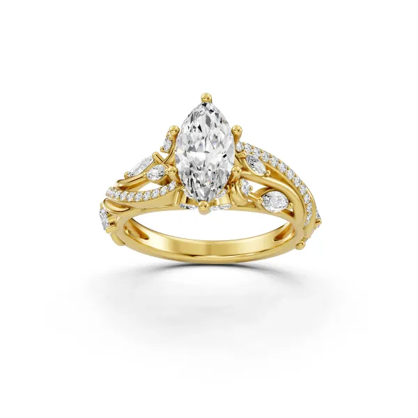 Antonella 10K Yellow Gold Marquise Diamond Engagement Ring With Twisted Design