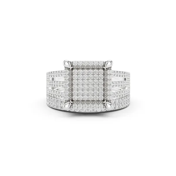 Parisa Square Shape Natural Diamond Cluster Ring with Double Band