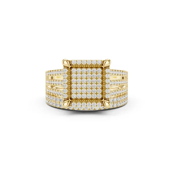 Parisa 10K Yellow Gold Square Shape Natural Diamond Cluster Ring with Double Band