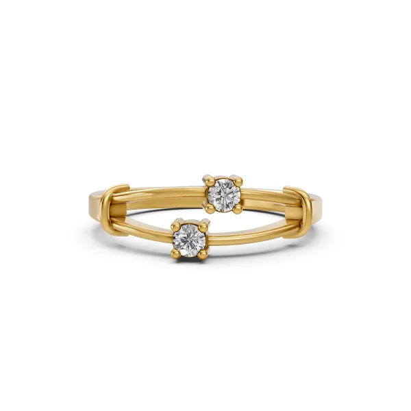Anouk 10K Yellow Gold 0.12 CT Minimalist Ring With Dual Natural Diamond Design