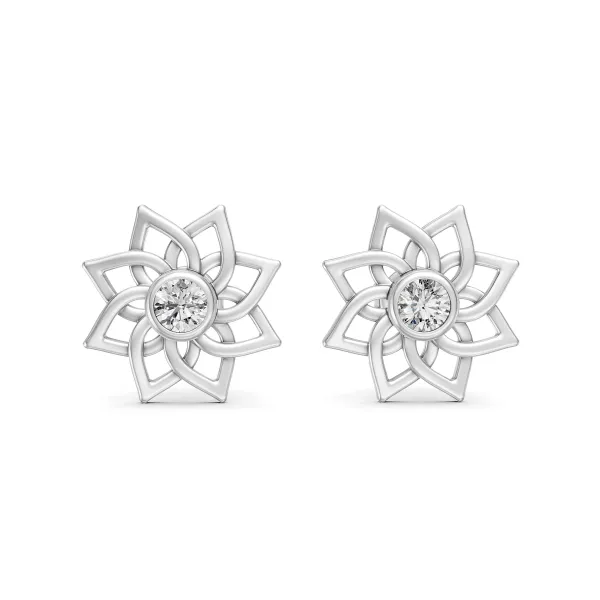 10K White Gold Floral Design 0.32 CT Natural Diamond Stud Earrings