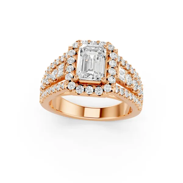 Mia 10K Rose Gold Elegant Multi Layer Lab Grown Diamond Engagement Ring With Emerald Cut Center Stone