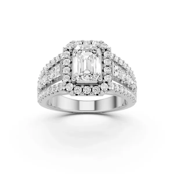 Mia Elegant Multi Layer Lab Grown Diamond Engagement Ring With Emerald Cut Center Stone