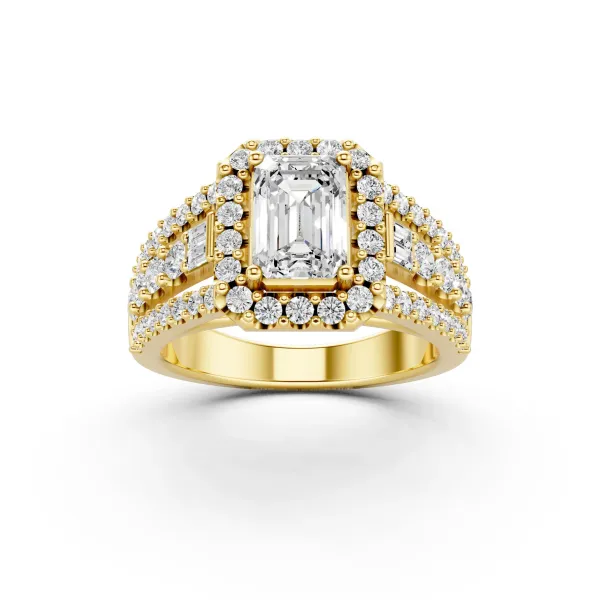 Mia 10K Yellow Gold Elegant Multi Layer Lab Grown Diamond Engagement Ring With Emerald Cut Center Stone