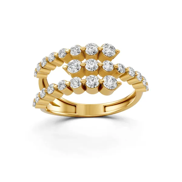 Triple Row Design Natural Diamond Ring