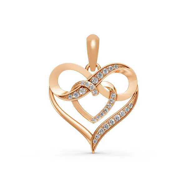 10K Rose Gold Elegant Love Symbol Infinity Heart Natural Diamond Pendant