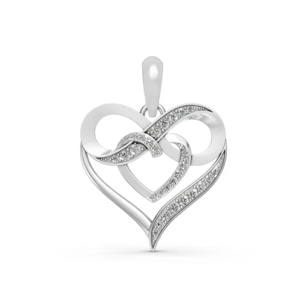 10K White Gold Elegant Love Symbol Infinity Heart Natural Diamond Pendant
