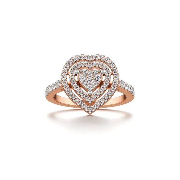 Aster 10K Rose Gold Heart Shape Cluster Natural Diamond Ring With Double Halo