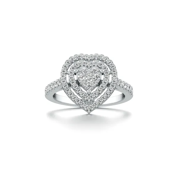 Aster Heart Shape Cluster Natural Diamond Ring With Double Halo