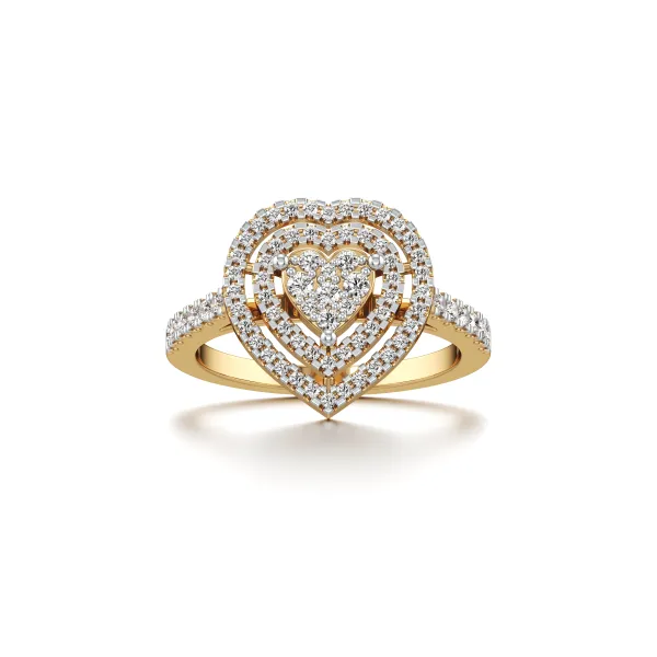 Aster 10K Yellow Gold Heart Shape Cluster Natural Diamond Ring With Double Halo