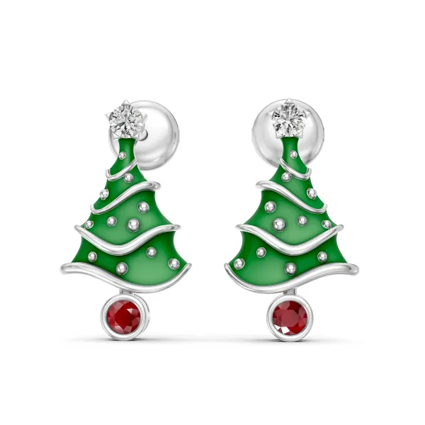 10K White Gold Christmas Tree Lab Grown Diamond Stud Earrings