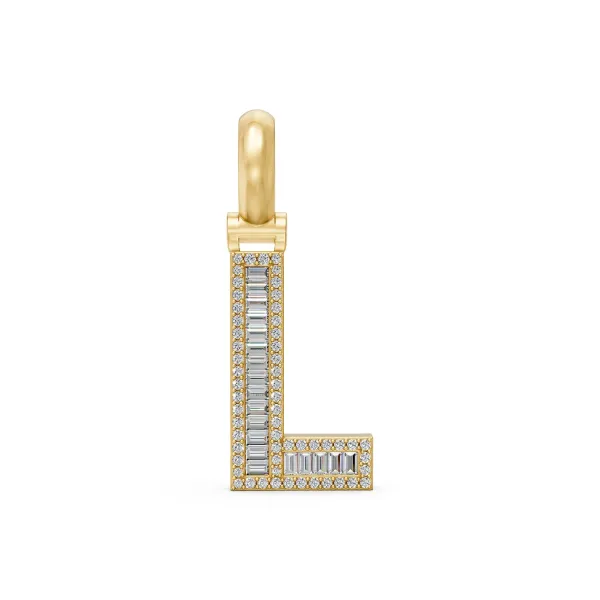 Initial "L" Baguette And Round Diamond Pendant
