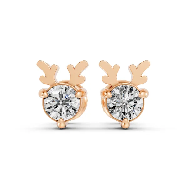 10K Rose Gold Reindeer Shaped 0.50 CT Natural Diamond Earrings