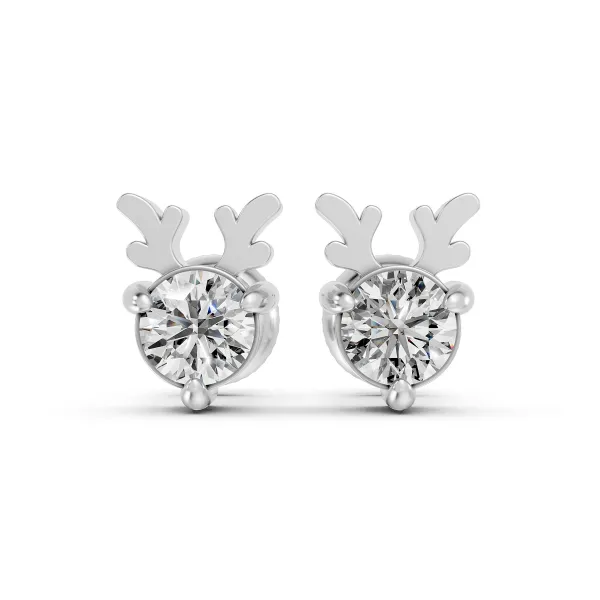 10K White Gold Reindeer Shaped 0.50 CT Natural Diamond Earrings