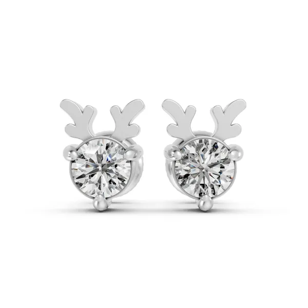 Reindeer Shaped 0.50 CT Natural Diamond Earrings