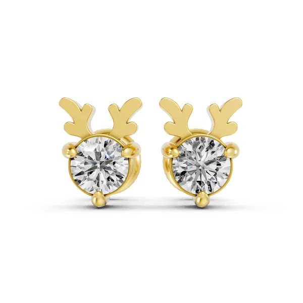 Reindeer Shaped 0.50 CT Natural Diamond Earrings
