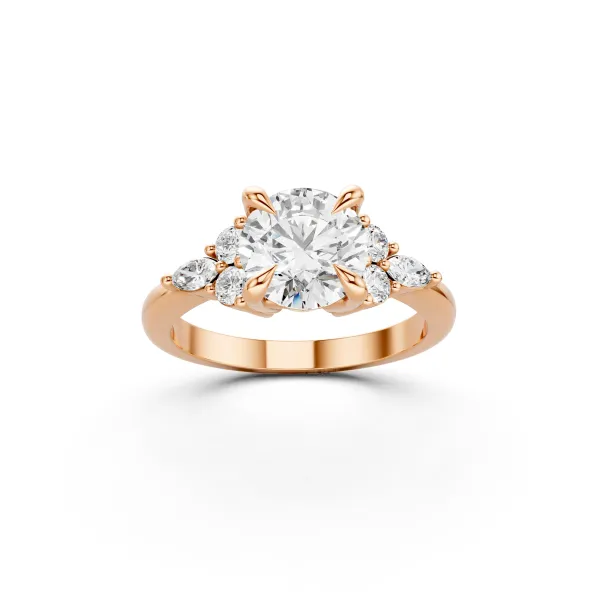 Elidi 10K Rose Gold Classic Round Lab Grown Diamond Solitaire Ring With Side Stone