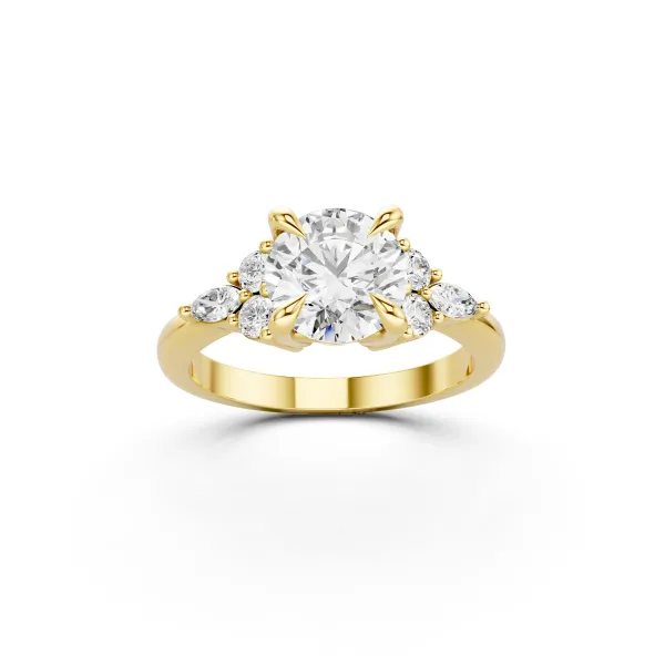 Elidi 10K Yellow Gold Classic Round Lab Grown Diamond Solitaire Ring With Side Stone